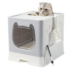 Vealind caja litter cubierta gris con tapa para gatos, espacio compacto y limpio.
