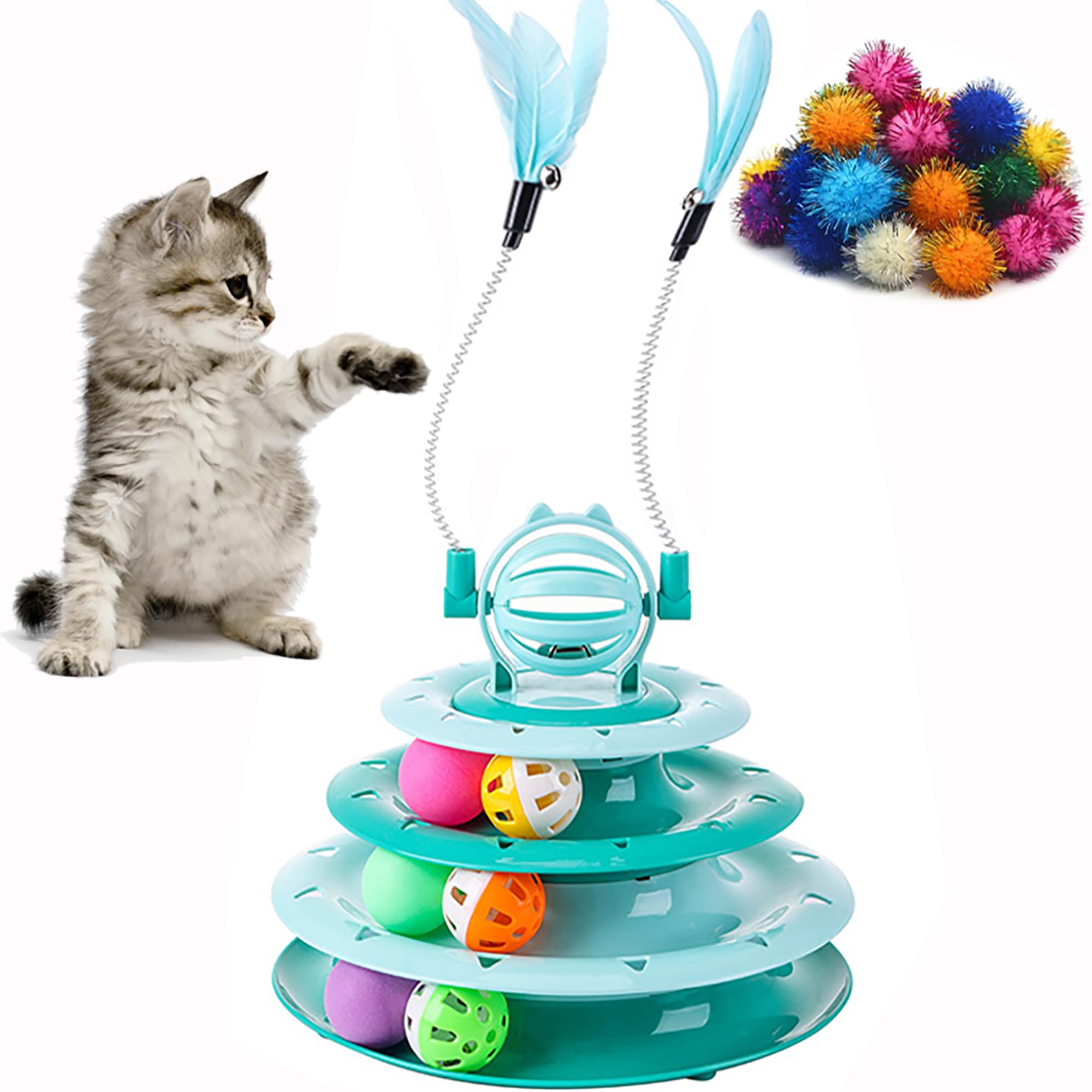 Vealind Juguete Rodante para gatos con movimiento de 4 niveles y divertido enfoque.