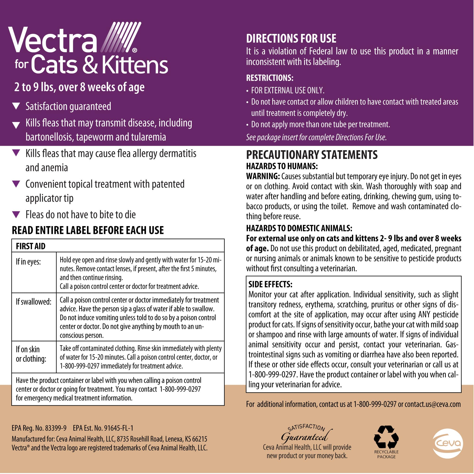 Vectra para gatos y gatitos, aplicación rápida y sin grasa en la piel.