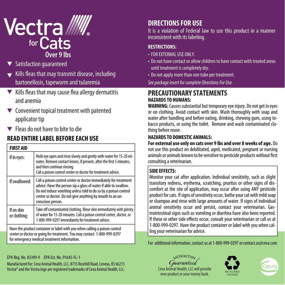 Vectra Gatos Grandes, protección corporal completa contra pulgas.