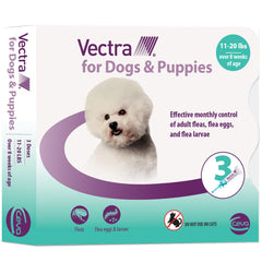 Vectra para perro pequeño: empaque del producto listo para uso y dosis mensual.