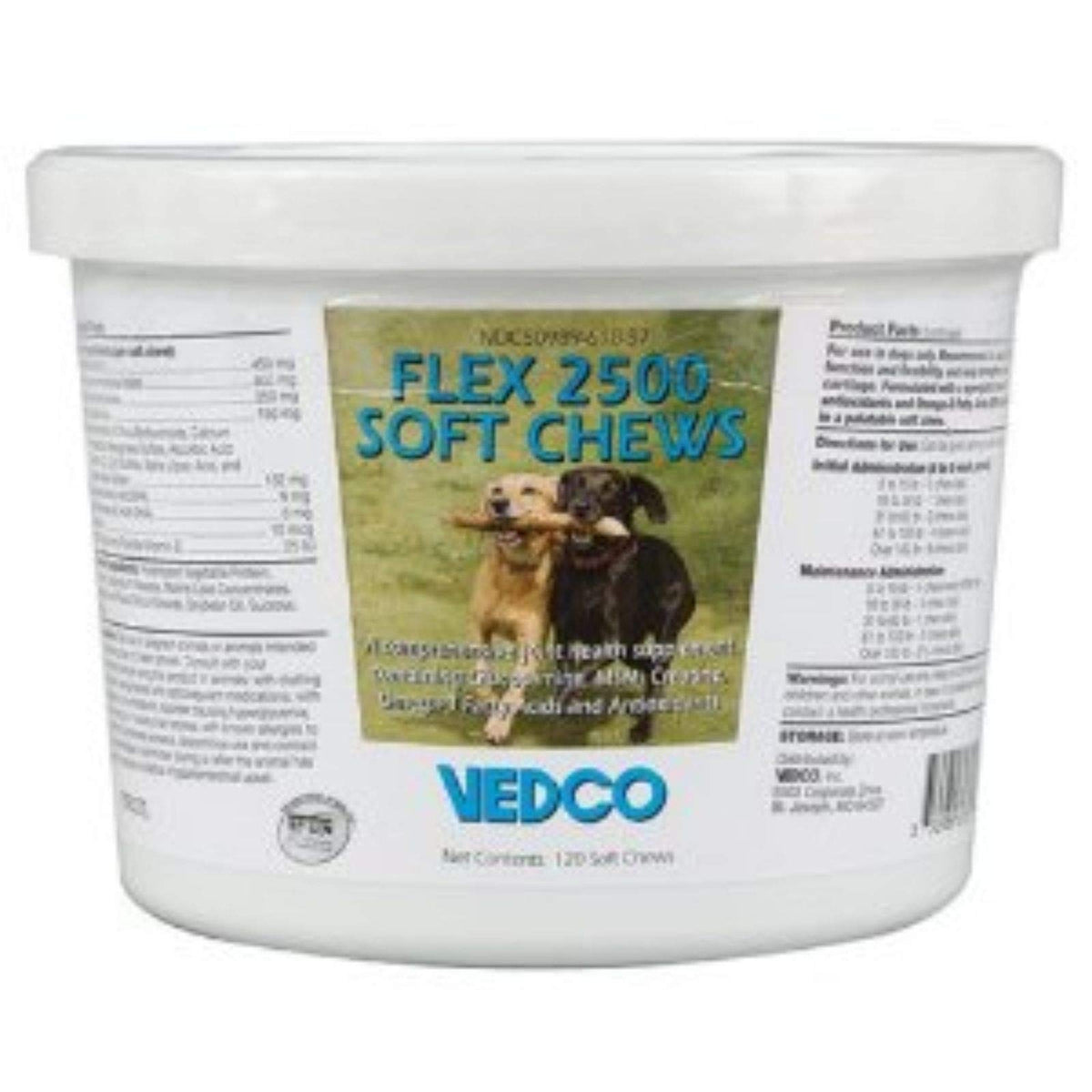 Vedco Flex 2500 Soft Chews en bote, masticables para apoyo de articulaciones.