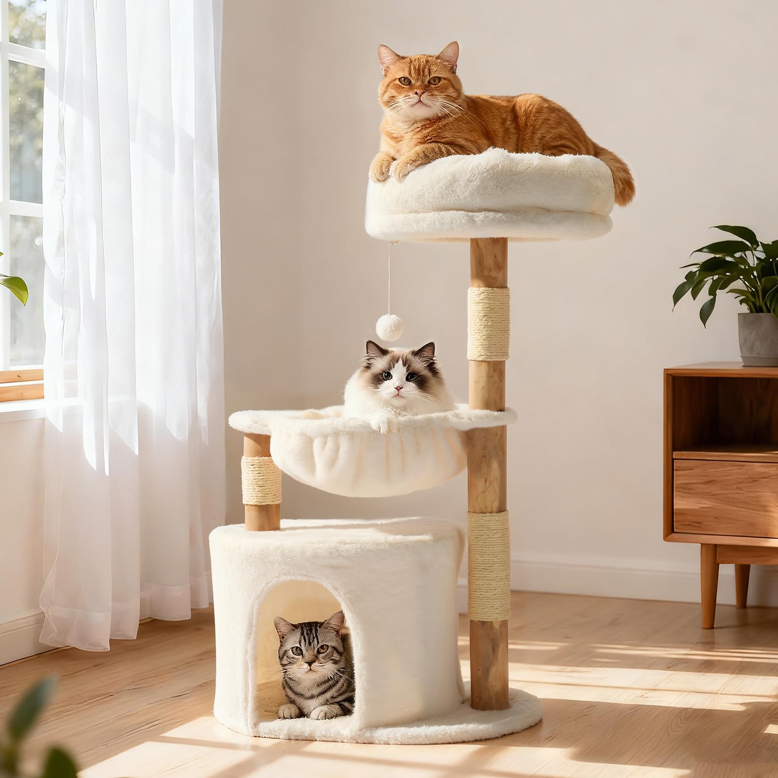 Veehoo Arbol Gatos Madera con base estable para mayor seguridad.
