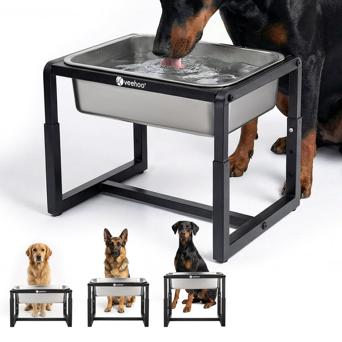 Bebedero Veehoo de gran capacidad para perros grandes, ideal para varias mascotas.