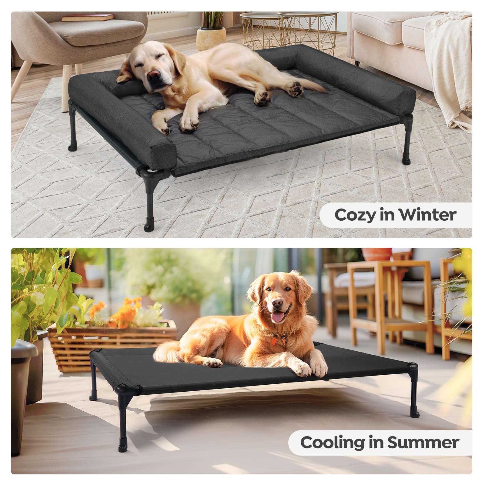 Cama elevada Veehoo con ensamble fácil sin herramientas.