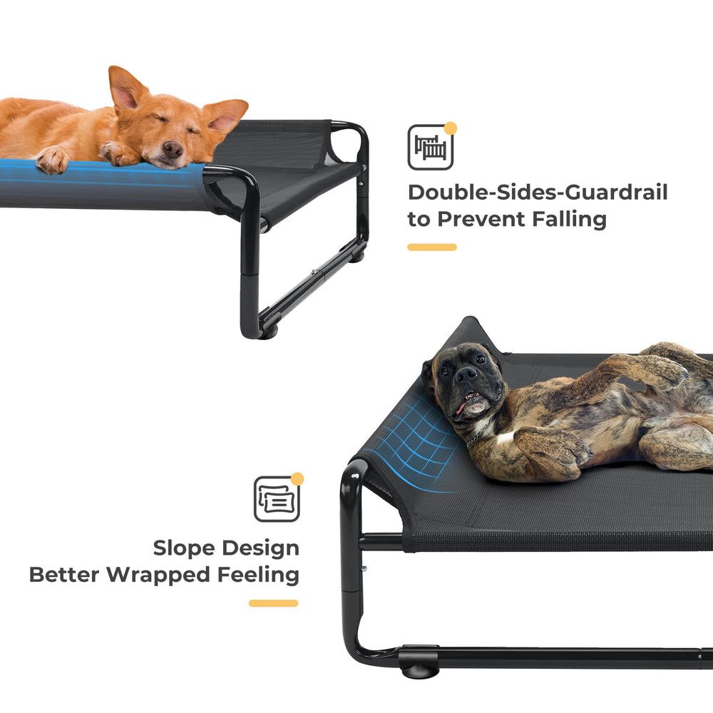 Veehoo: cama elevada con pies antideslizantes para mayor estabilidad.