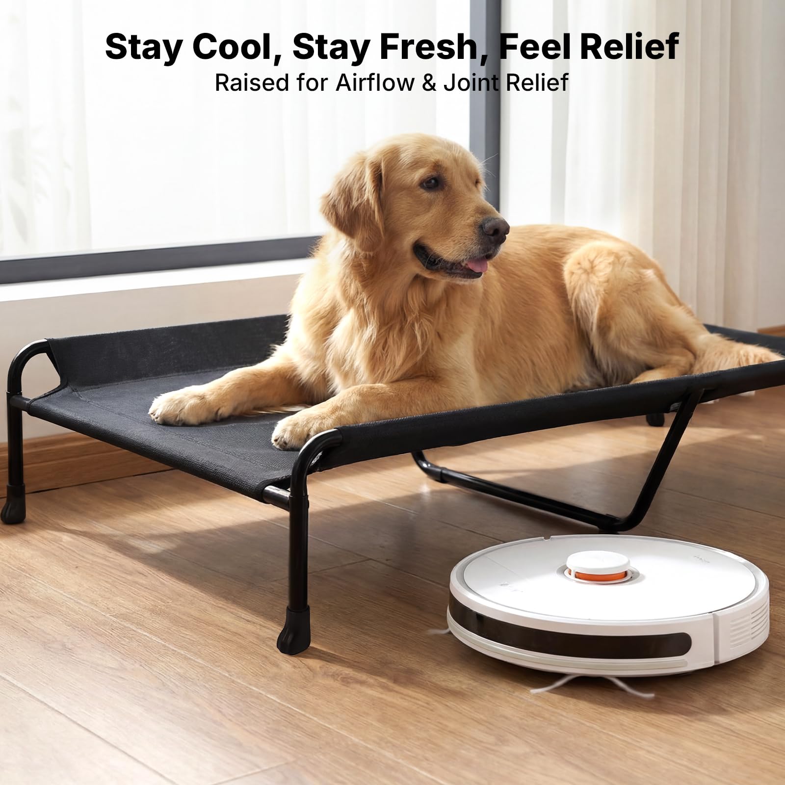 Cama para perro Veehoo con malla transpirable Teslin para mejor flujo de aire.
