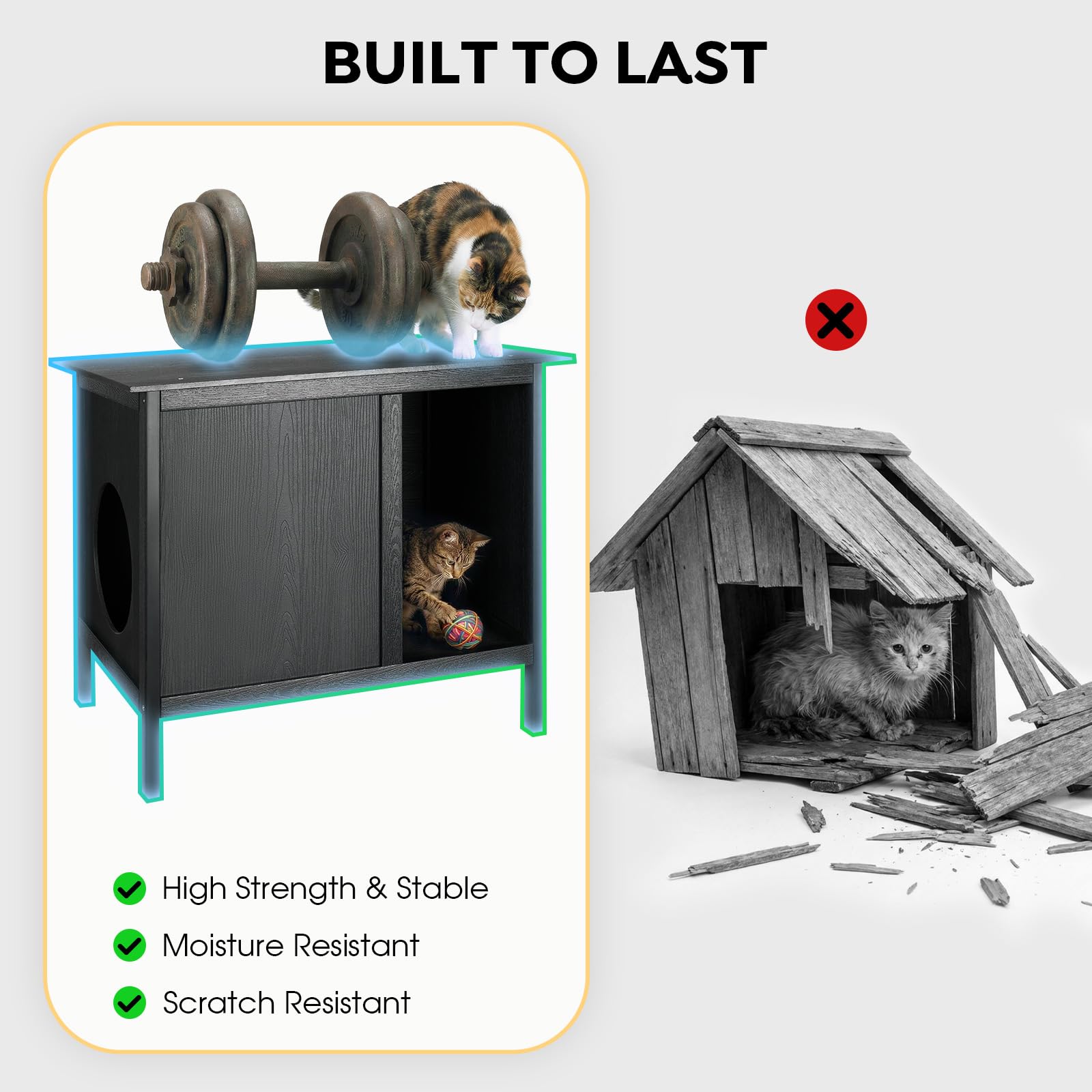 Veehoo casa-gato puerta-escape: acceso seguro para gatos ante posibles peligros.