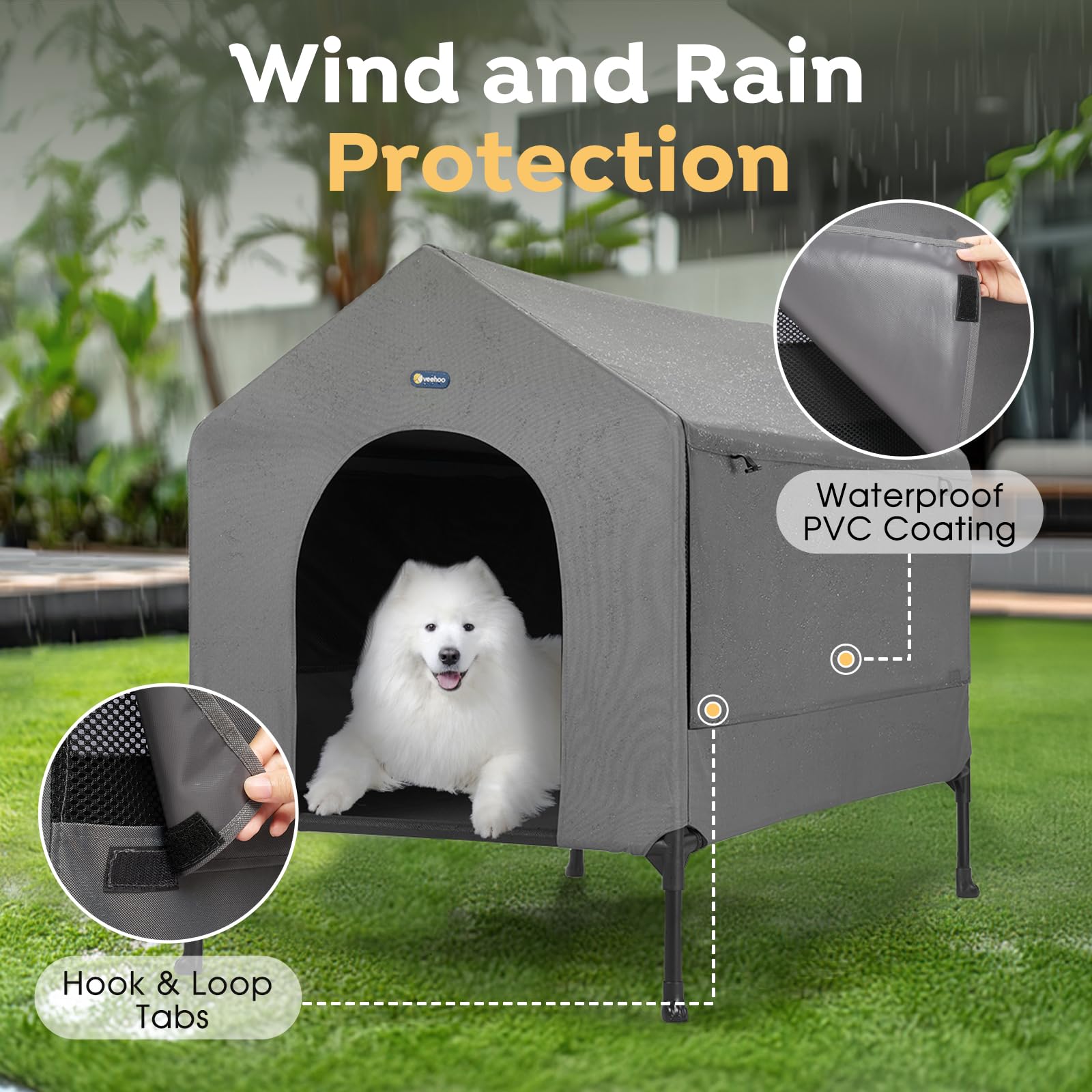 Veehoo puertas enrollables protegen contra viento y lluvia