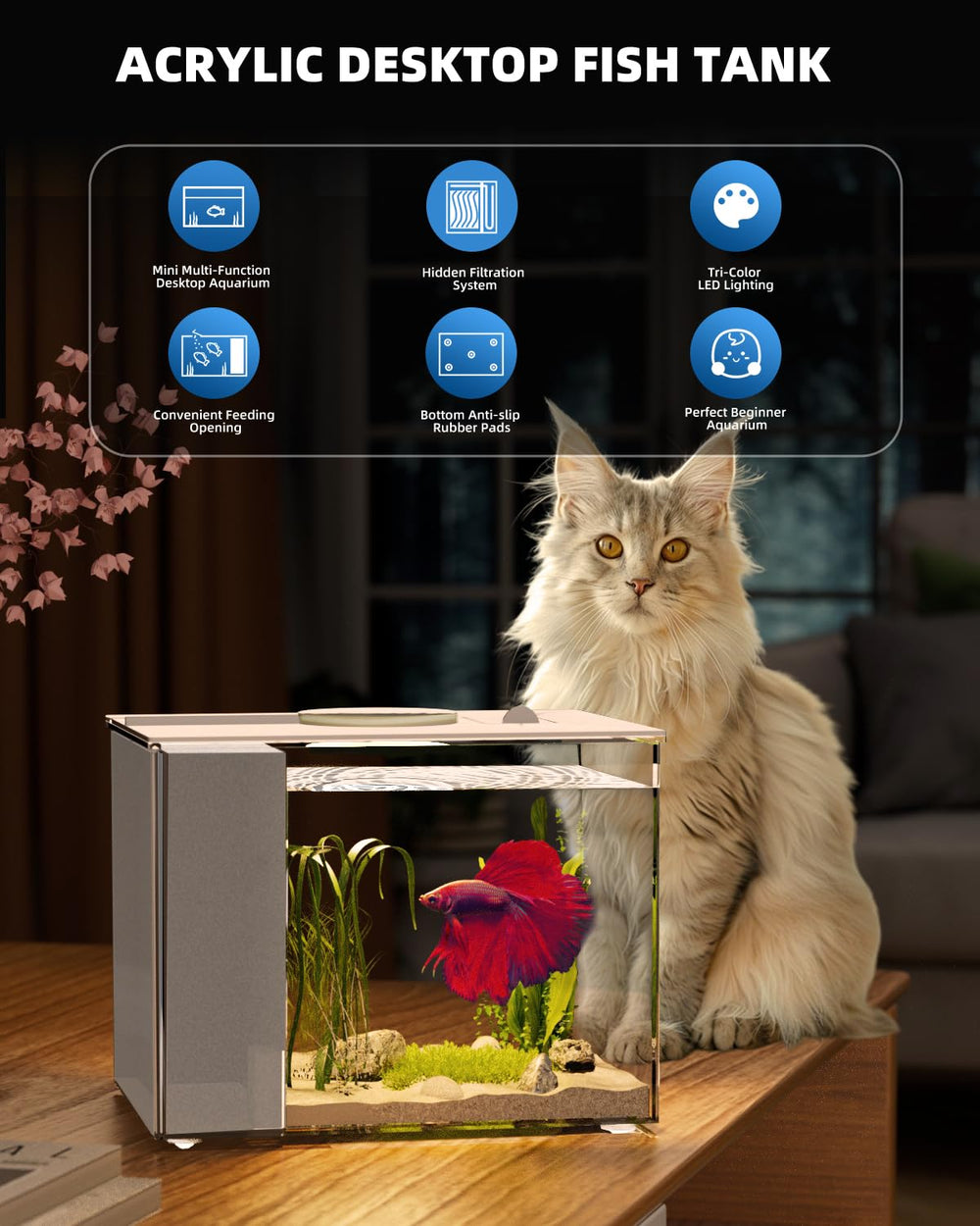 Vehipa acuario nano con filtración discreta para agua limpia.