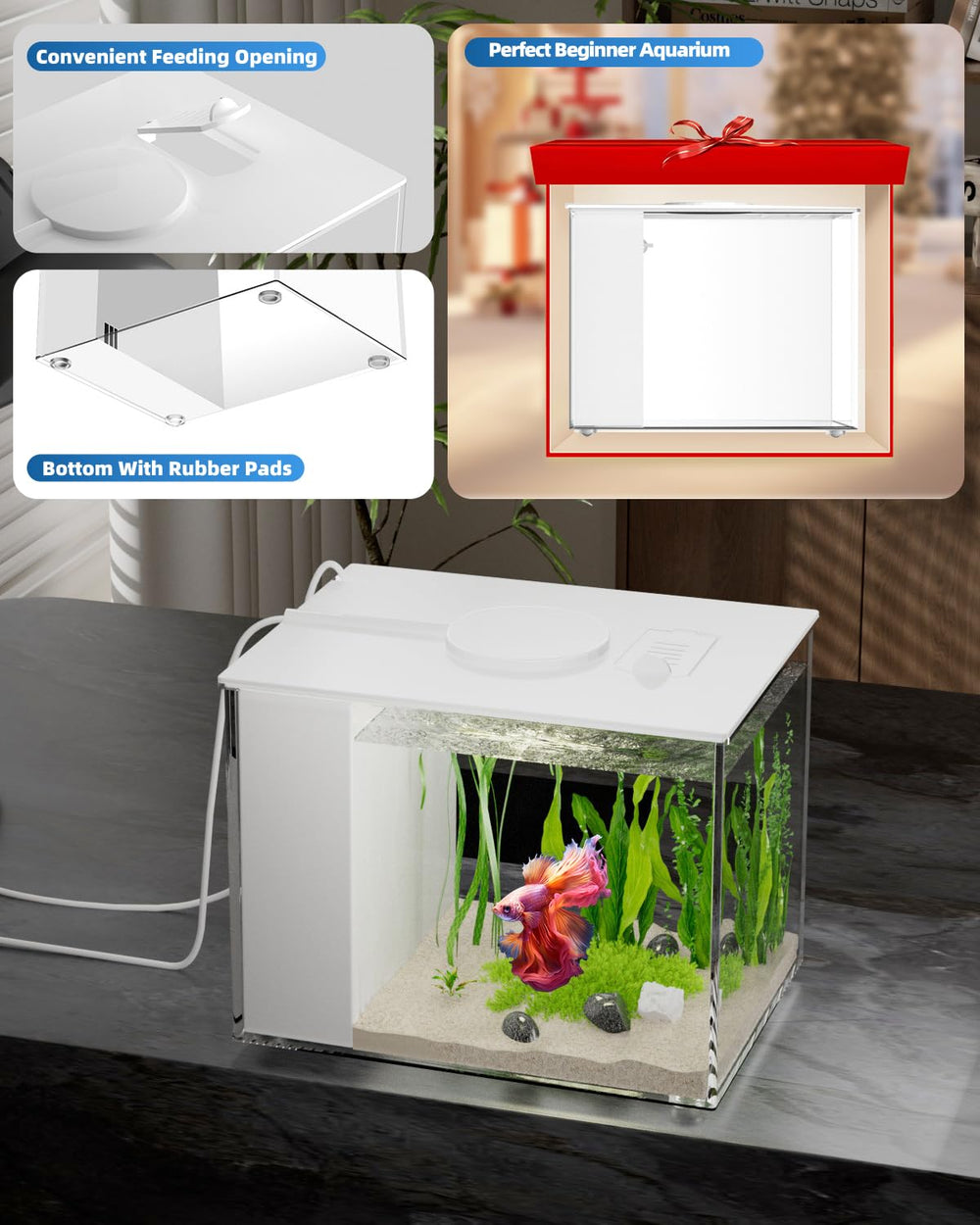 Vehipa acuario nano iluminado por LED de tres colores.