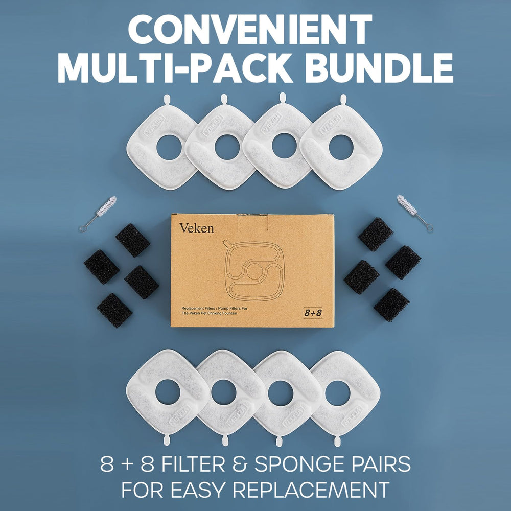 Conjunto completo Veken: filtros y esponjas para bebederos de gatos