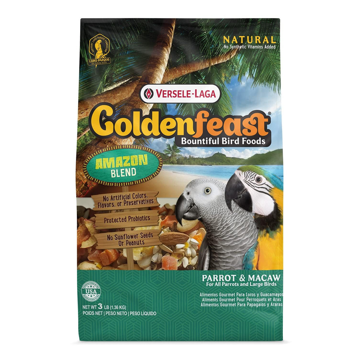 VL Goldenfeast Amazon Blend en bolsa-3lb para aves, lista para alimentar.