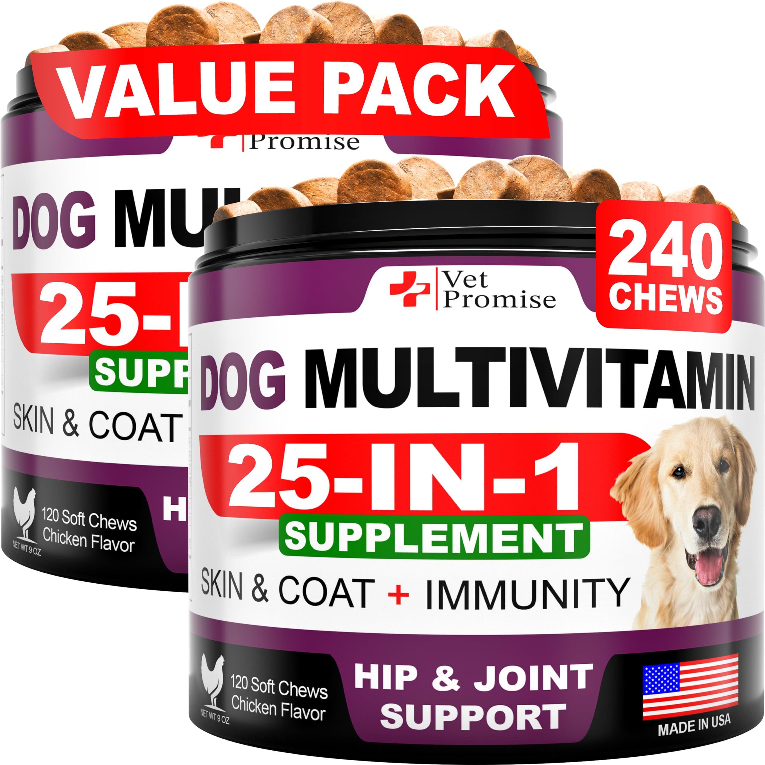 Vet Promise multivitamínicos para perros, dos-pack botellas para apoyo general de la salud