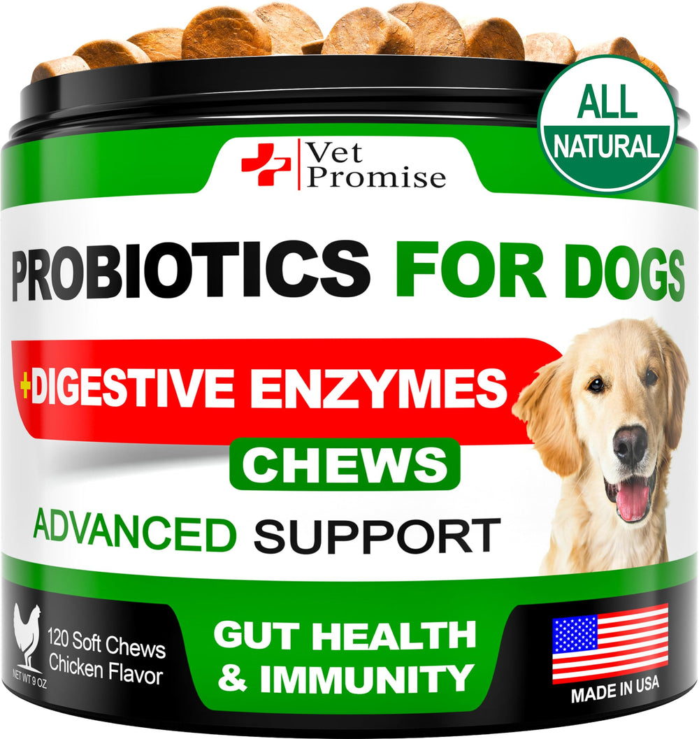 Vet Promise probióticos para perros - botella, podría apoyar la digestión y el bienestar general.