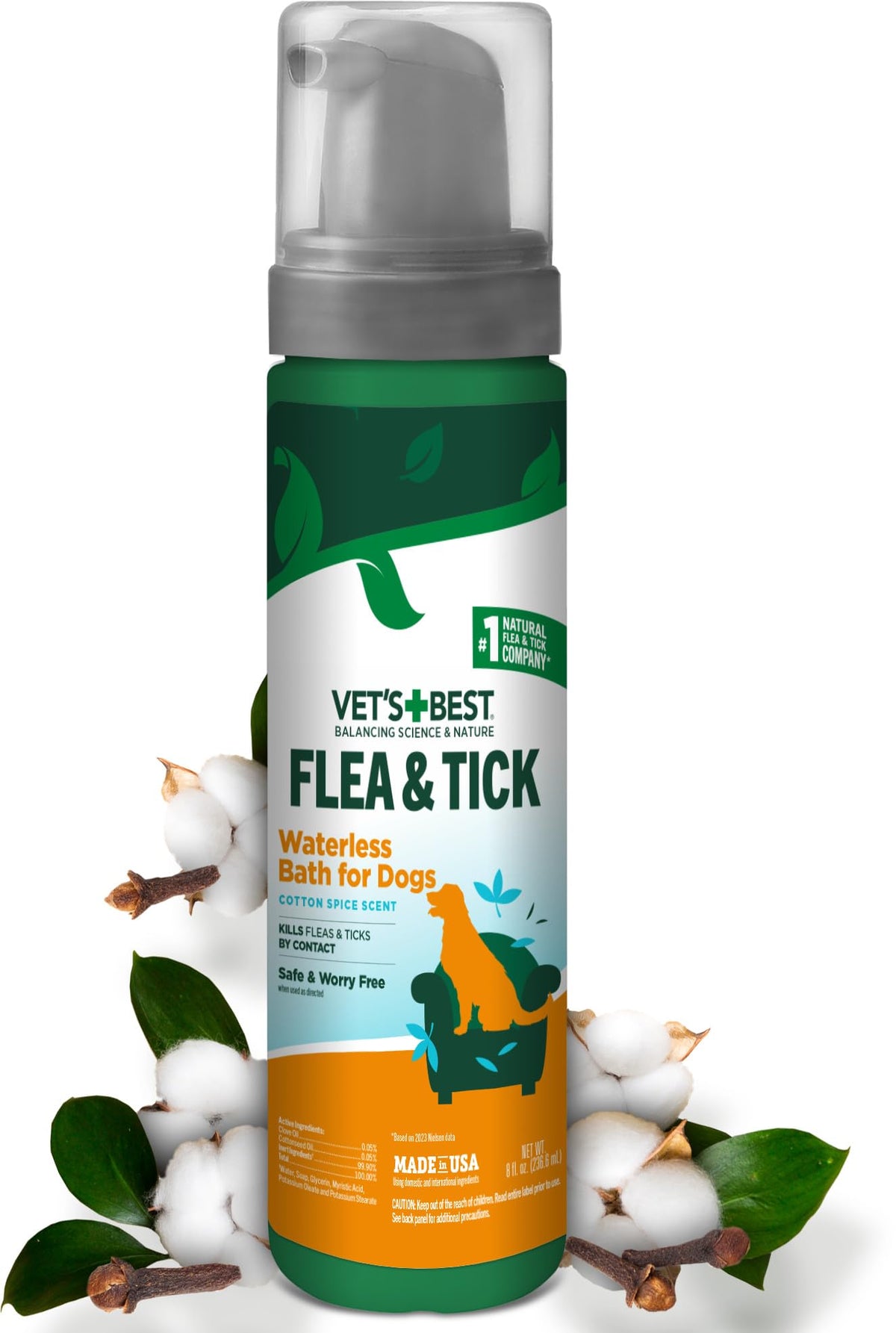 Vet’s Best baño espuma sin enjuague para pulgas en perros, protección rápida.