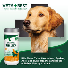 Vet's Best toallitas para perros, primer plano de rostro y cuello para higiene rápida.