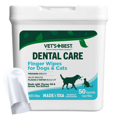 Vet's Best toallitas dentales de dedos para perros y gatos, limpieza suave
