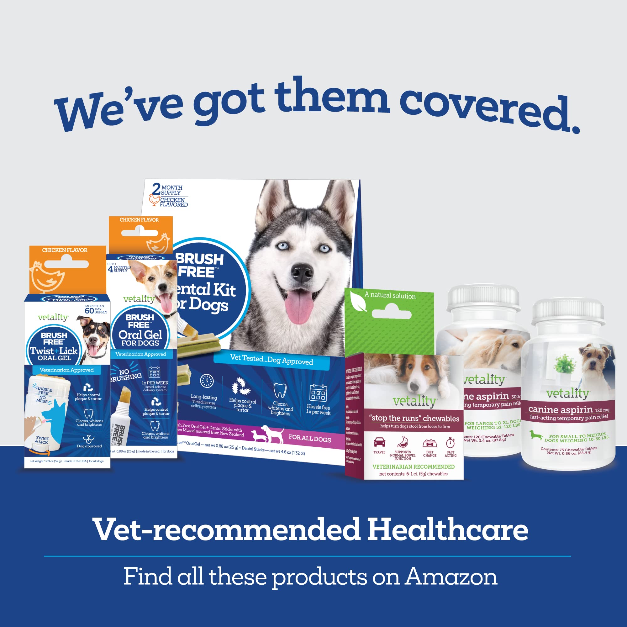 Vetality masticables dentales para perros, uso diario sencillo para todas las edades.