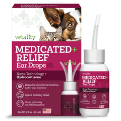 Gotas oticas Vetality en frasco de 60 ml para perros, fácil de aplicar