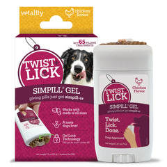 Vetality Twist + Lick SimPill, envase de píldoras y manejo fácil para perros.