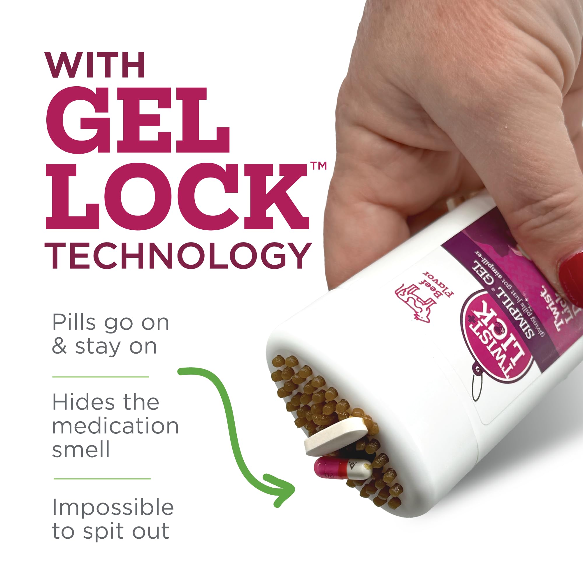 Vetality Twist + Lick SimPill, tecnología de bloqueo en gel evita pérdidas de pastillas.