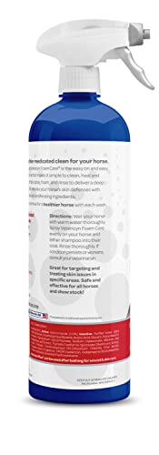 Aplicación en spray de FoamCare para cubrir de forma uniforme la piel del caballo.