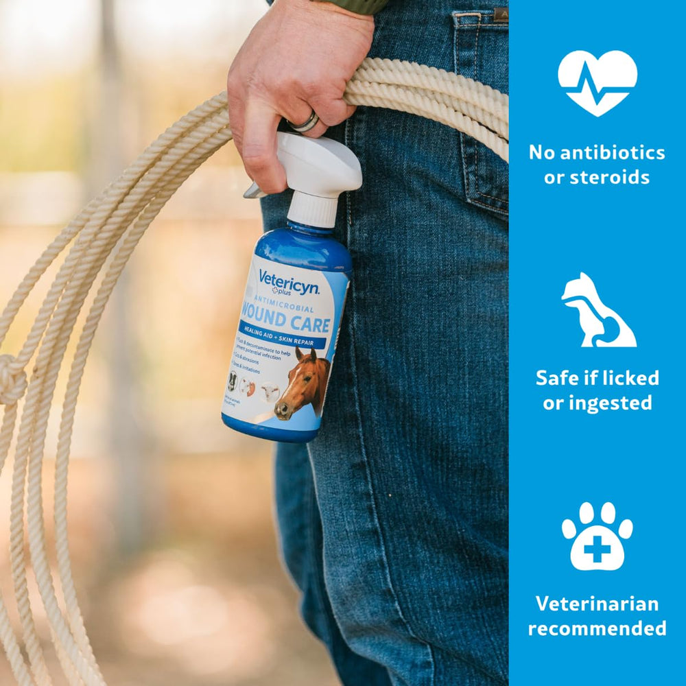 Kit de primeros auxilios para caballos con Vetericyn Plus, apoyo para el cuidado diario.