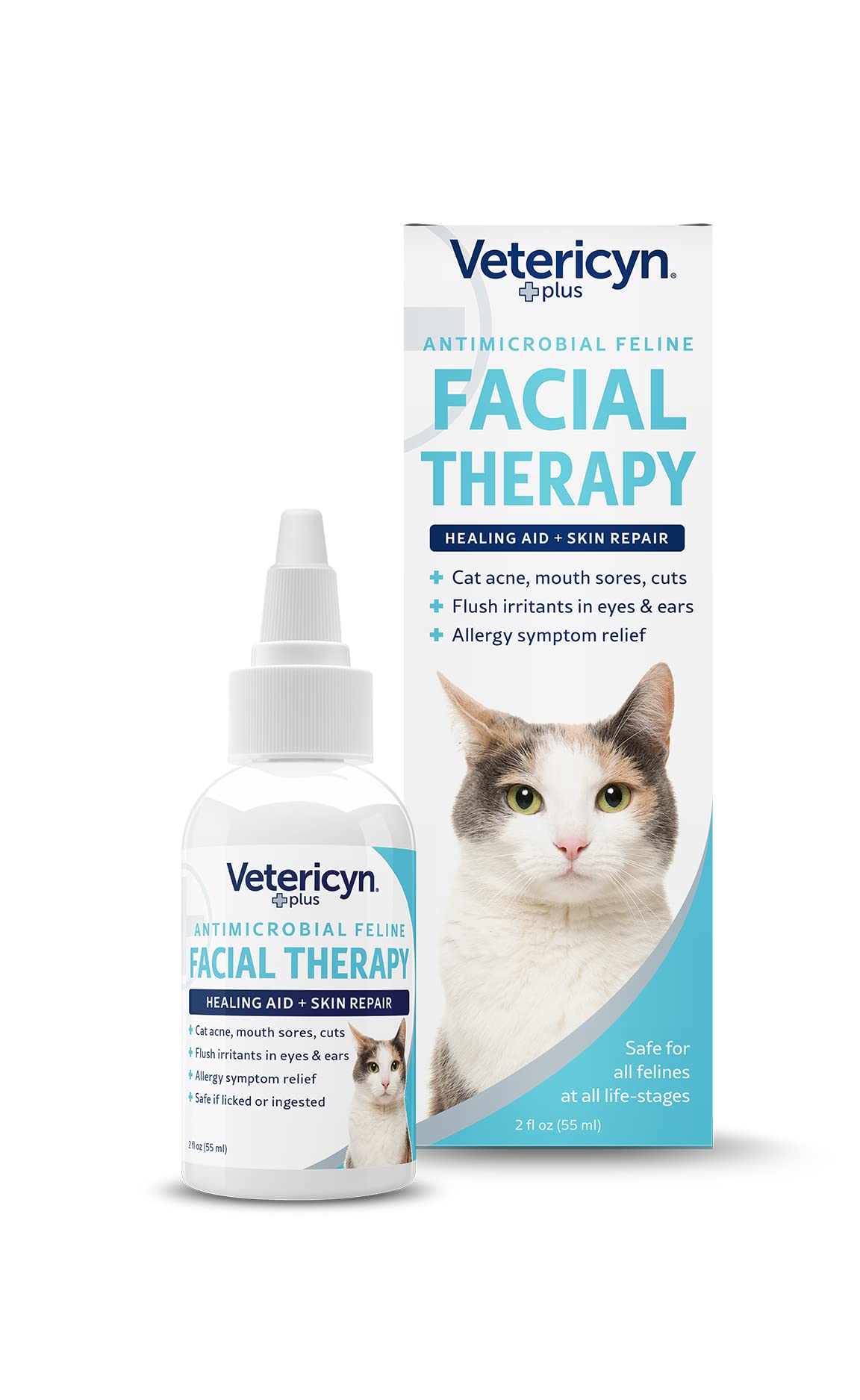 Vetericyn Plus Terapia Facial para gatos, botella de 2 oz para la piel facial.