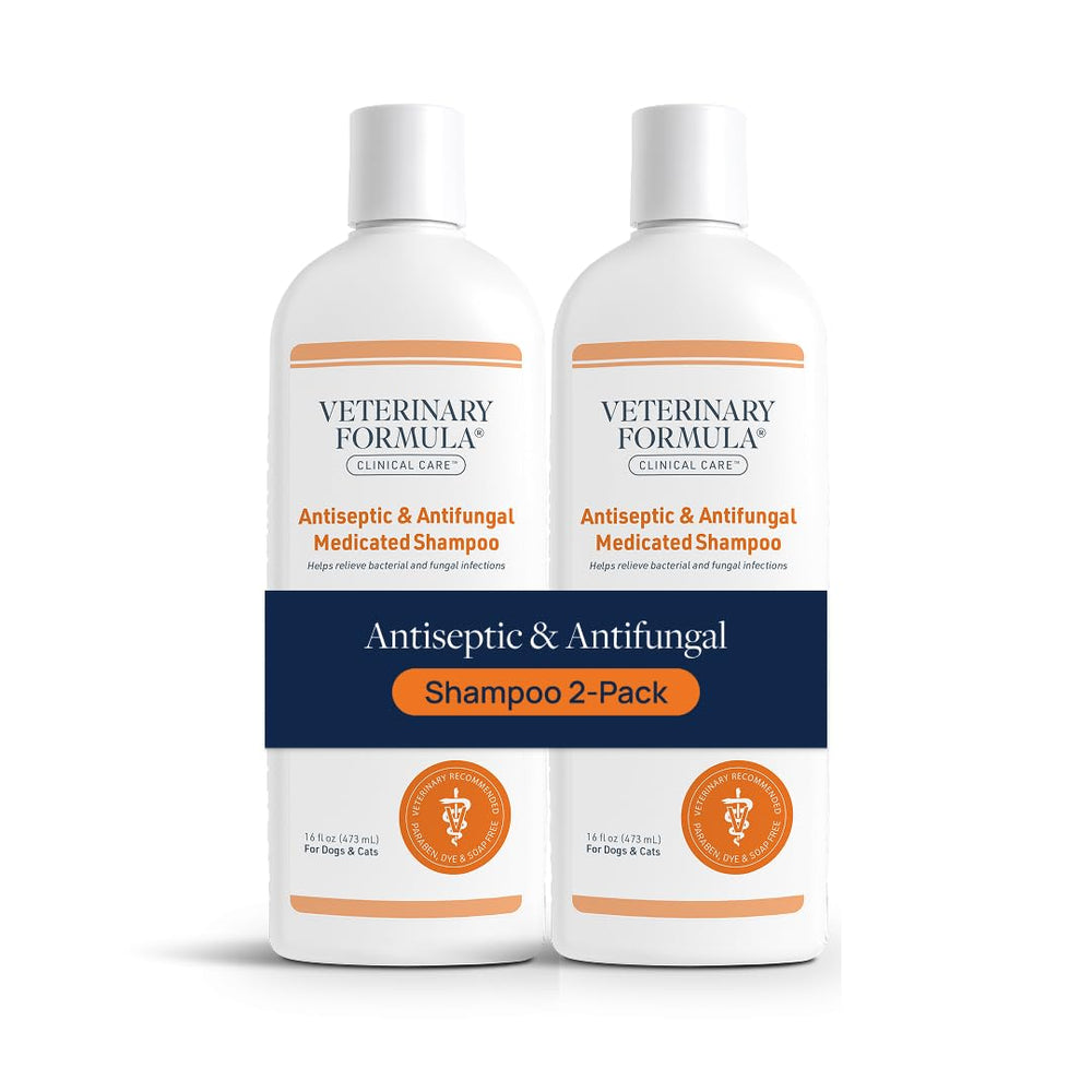 Veterinary Formula Clinical Care champú: botella frontal, para baño cómodo en casa.