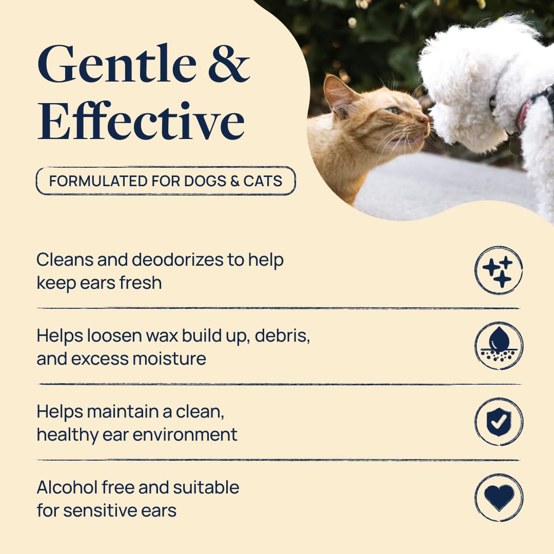 Aplicación rápida de Terapia de oídos Veterinary Formula para limpieza diaria.
