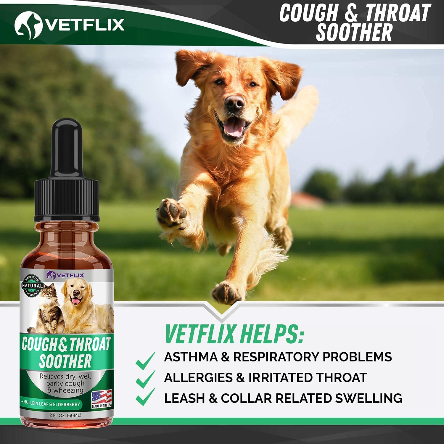 Vetflix alivio de tos para gatitos, frasco de fácil manejo