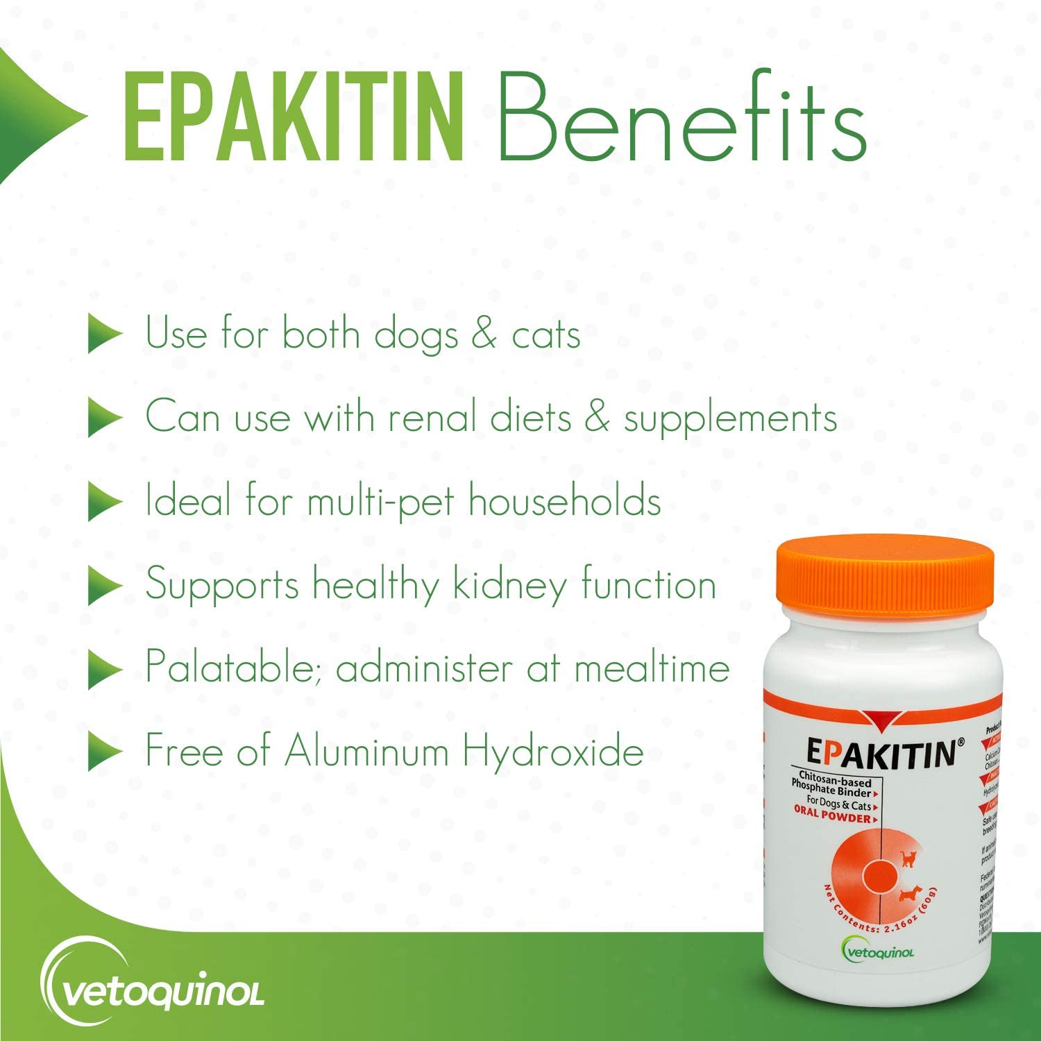 Polvo de quitosano de Epakitin, fácil de mezclar con la comida de la mascota.