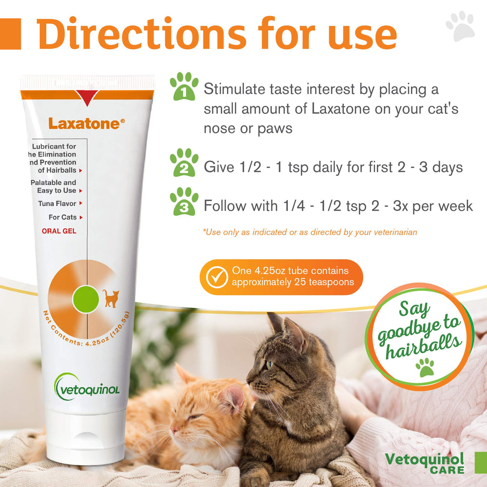 Gel Laxatone de Vetoquinol para gatos, aplicado en nariz o patas.