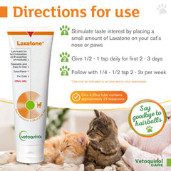 Gel Laxatone de Vetoquinol para gatos, aplicado en nariz o patas.