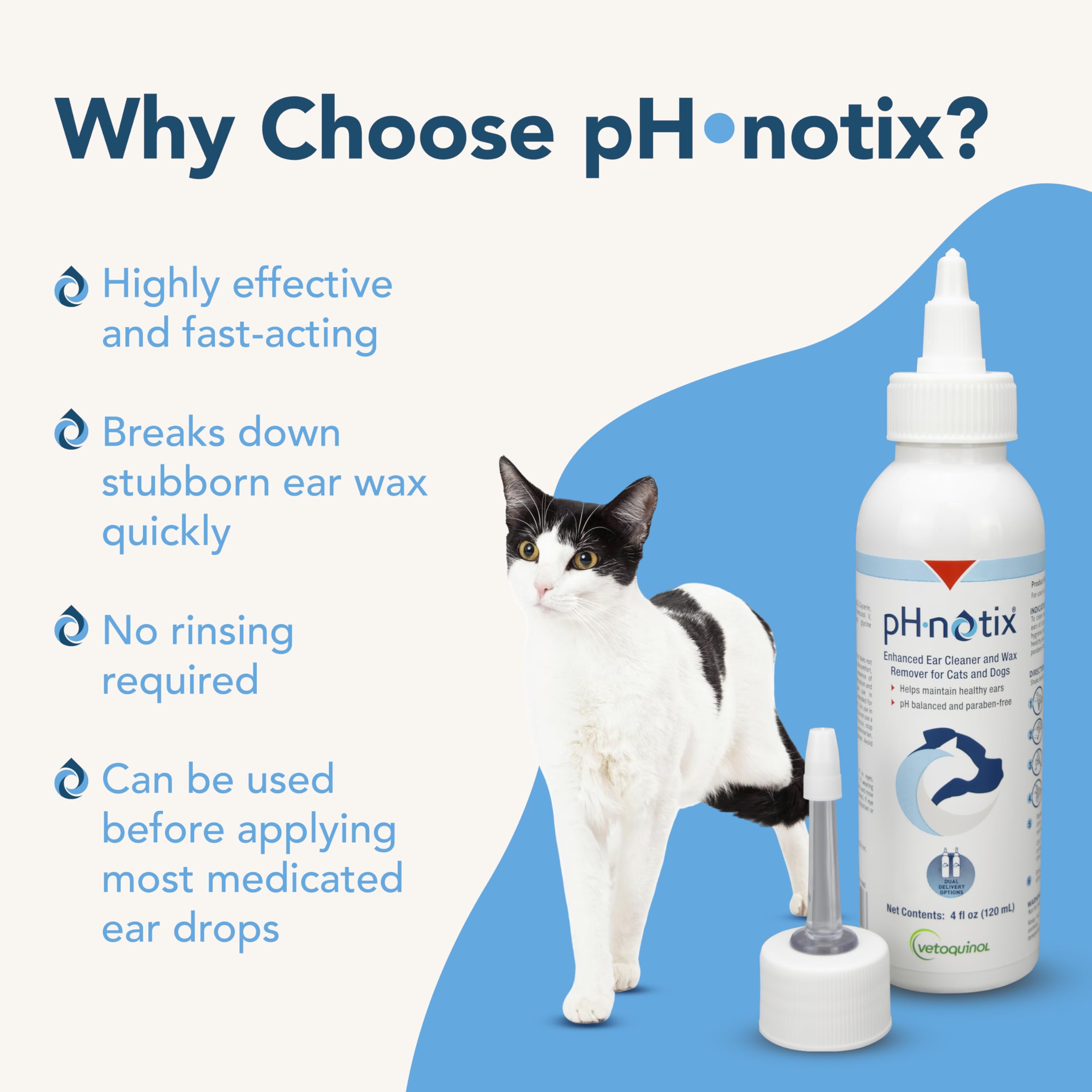Aplicación de Vetoquinol pH•notix para uso diario en perros y gatos.
