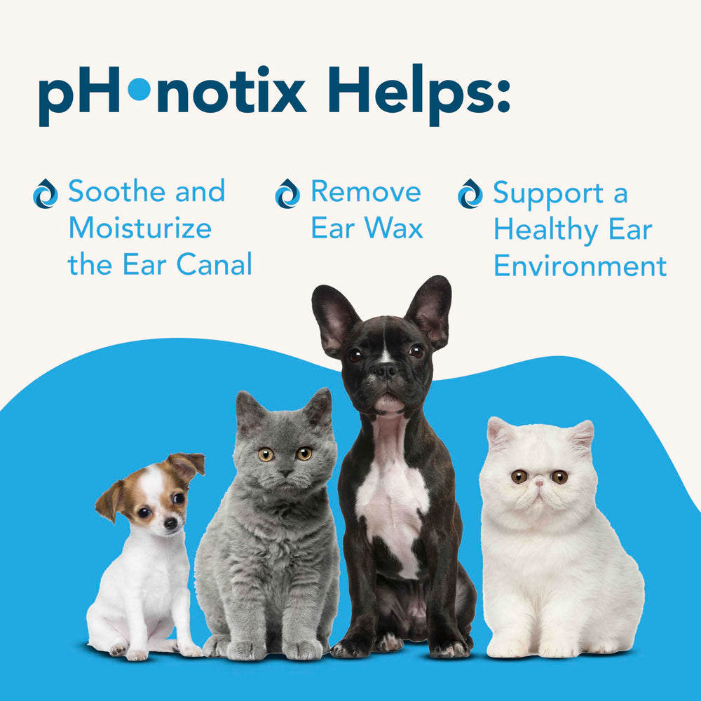 Gotas de Vetoquinol pH•notix, facilitan la eliminación suave del cerumen.