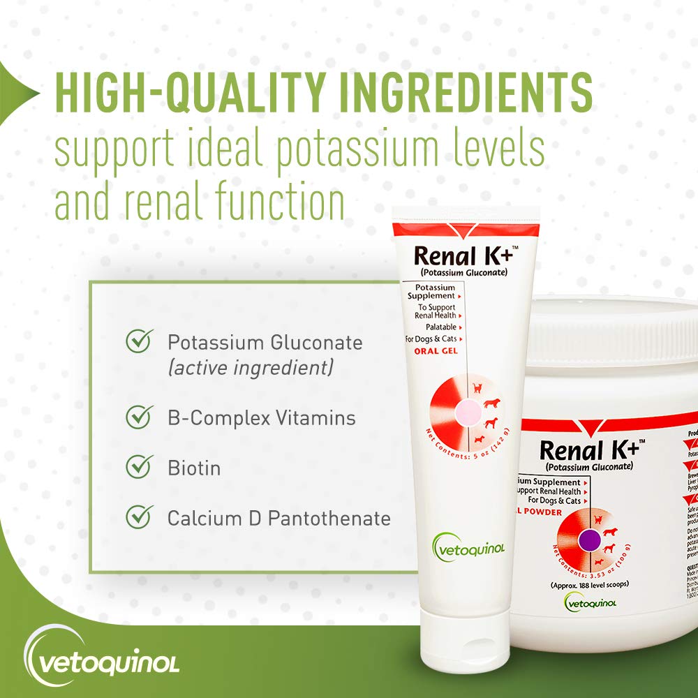 Mascotas reciban dosis diaria con Renal K+ gel sabor agradable