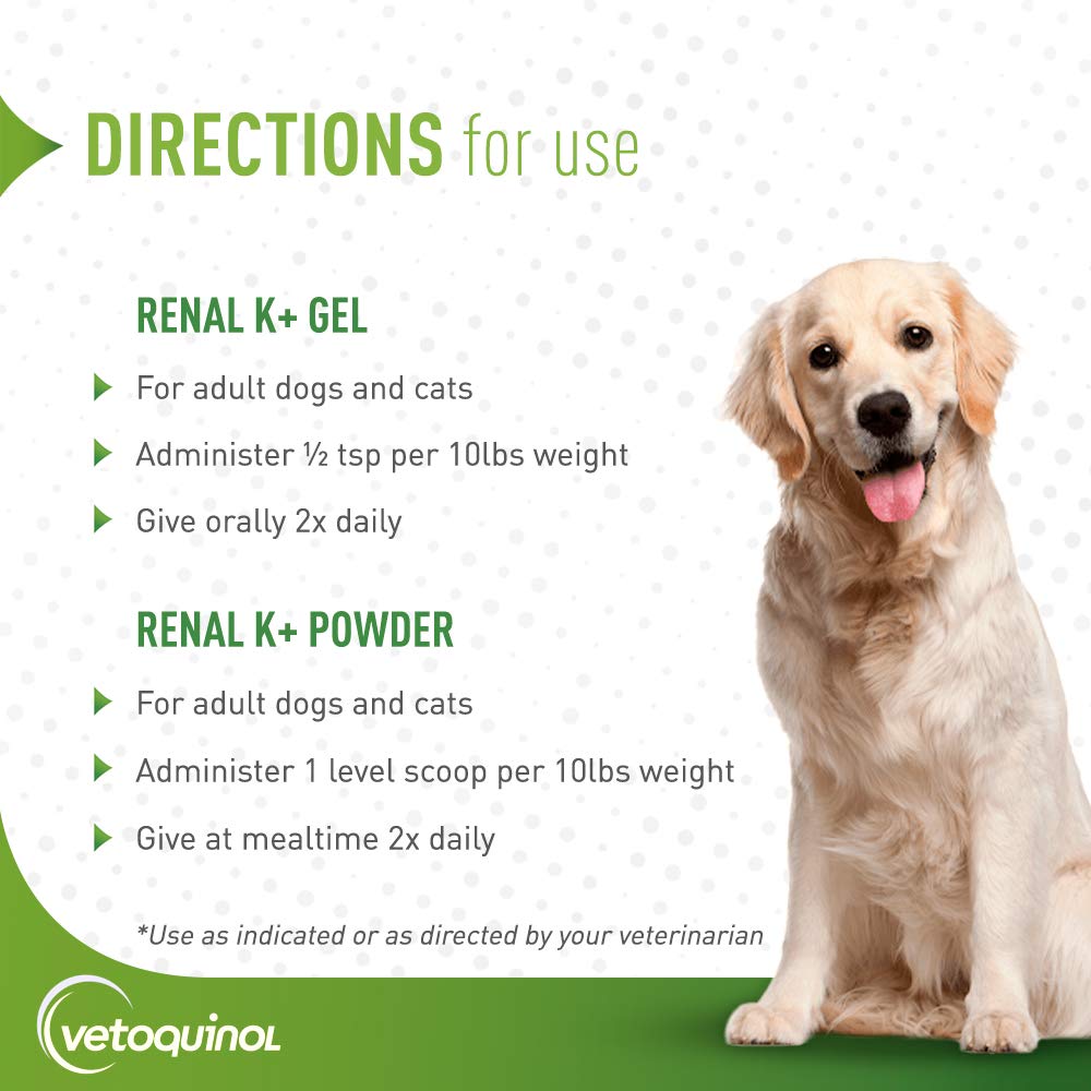 Uso diario de Renal K+ en forma de polvo para perros y gatos