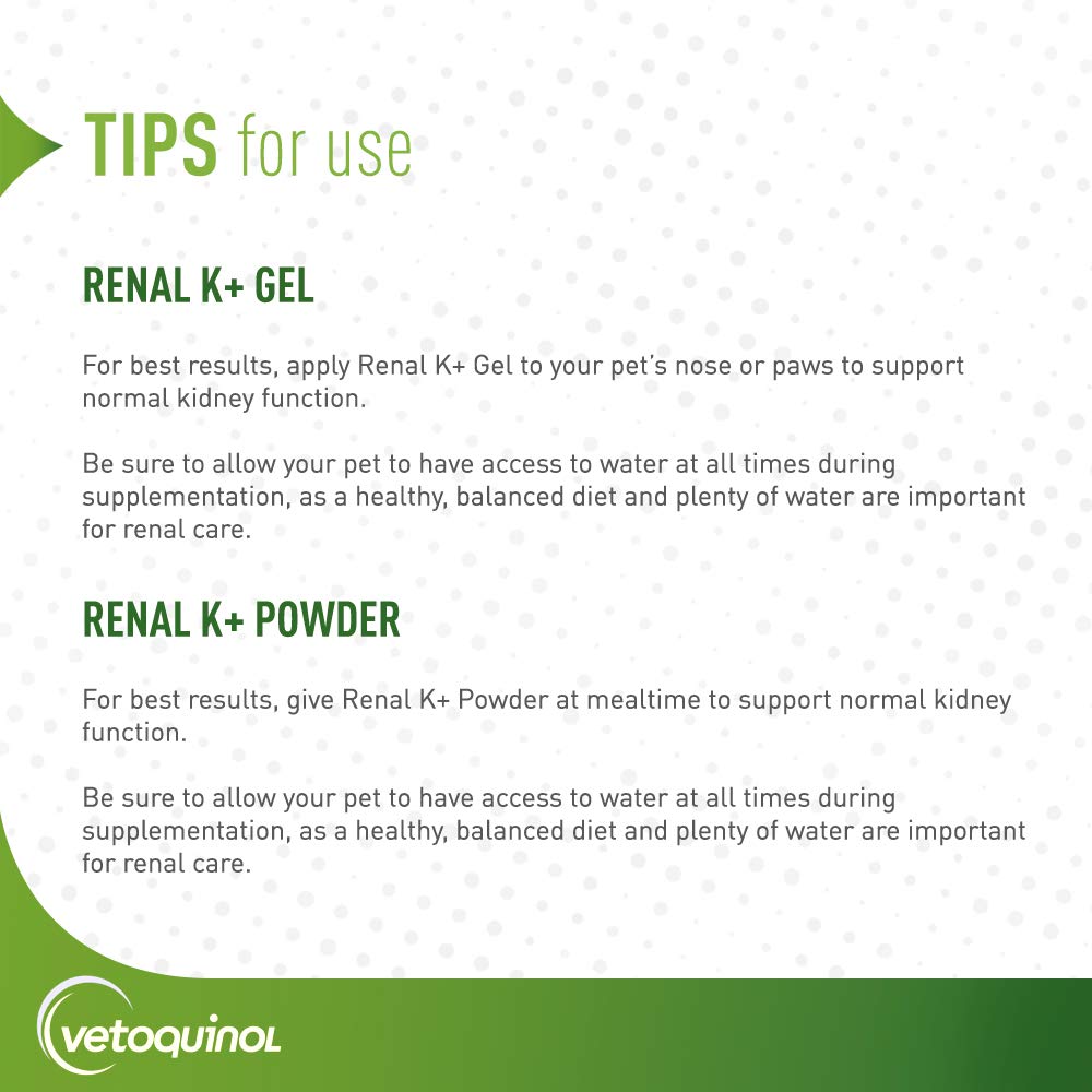 Etiqueta de Renal K+ mostrando ingredientes y beneficios para mascotas