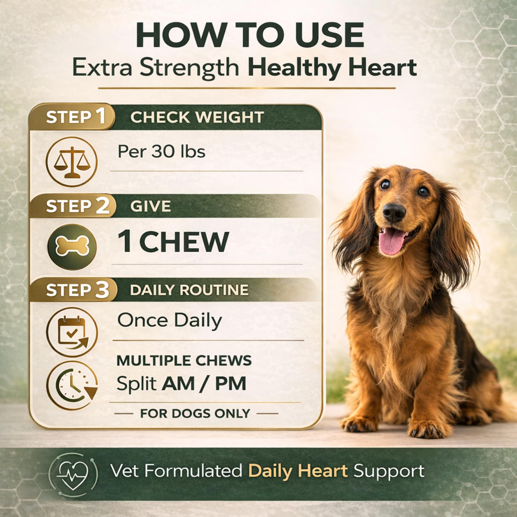 VetriScience Extra Strength Healthy Heart: etiqueta nutricional clara para entender los ingredientes clave.
