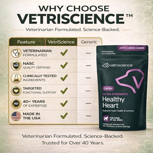 VetriScience Extra Strength Healthy Heart: perro feliz gracias a un suplemento con sabor a pollo.