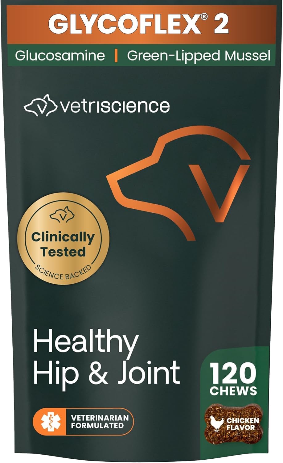 VetriScience Healthy Hip & Joint: bocaditos masticables en frasco con sabor a pollo para perros.