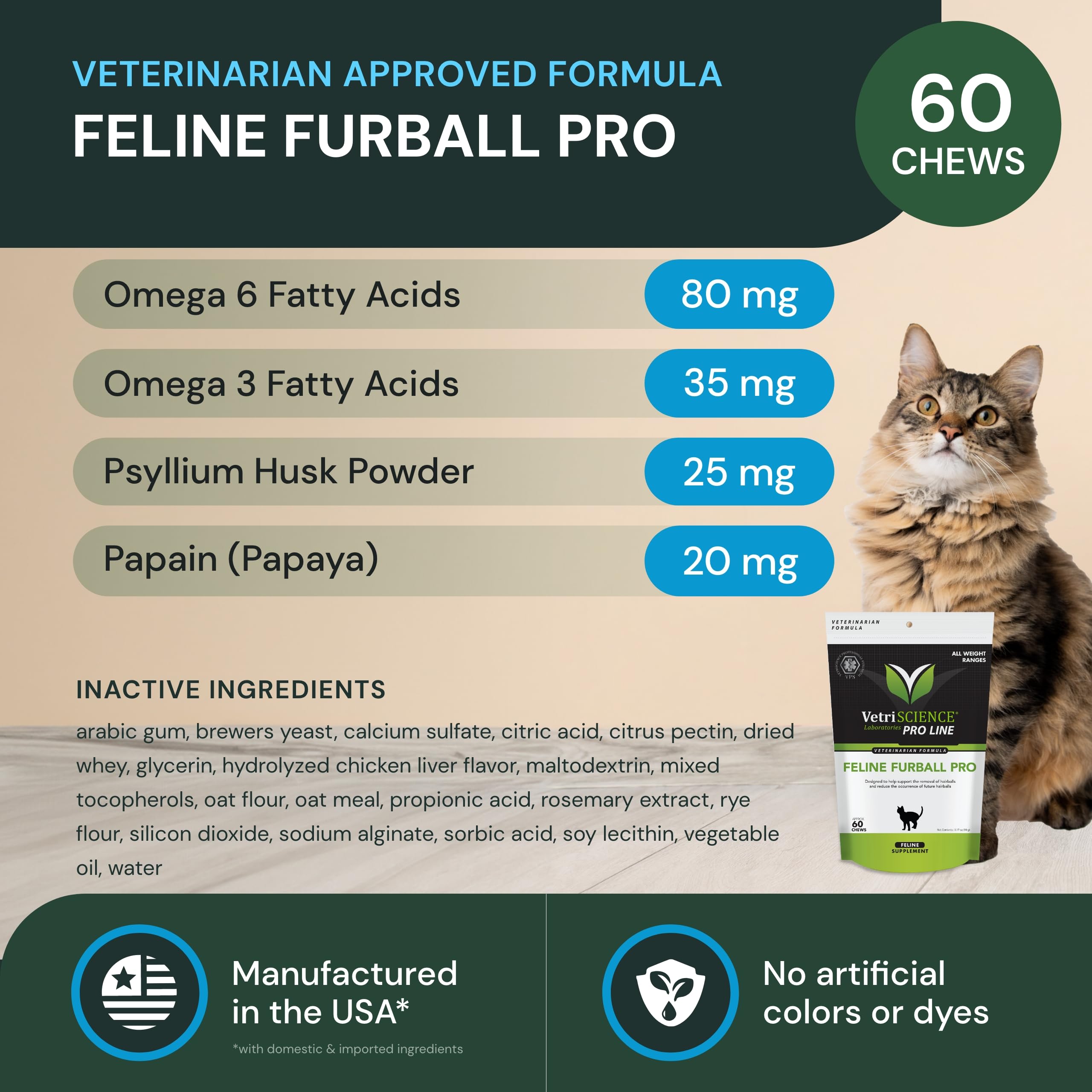 Fórmula VetriScience para piel y pelo de gatos, mejor brillo y suavidad.