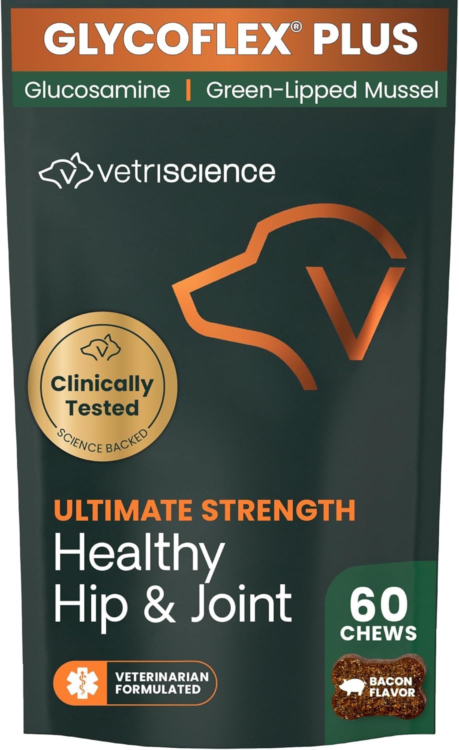 VetriScience GlycoFlex Plus, bocados sabor tocino, promueven movilidad articular diaria.
