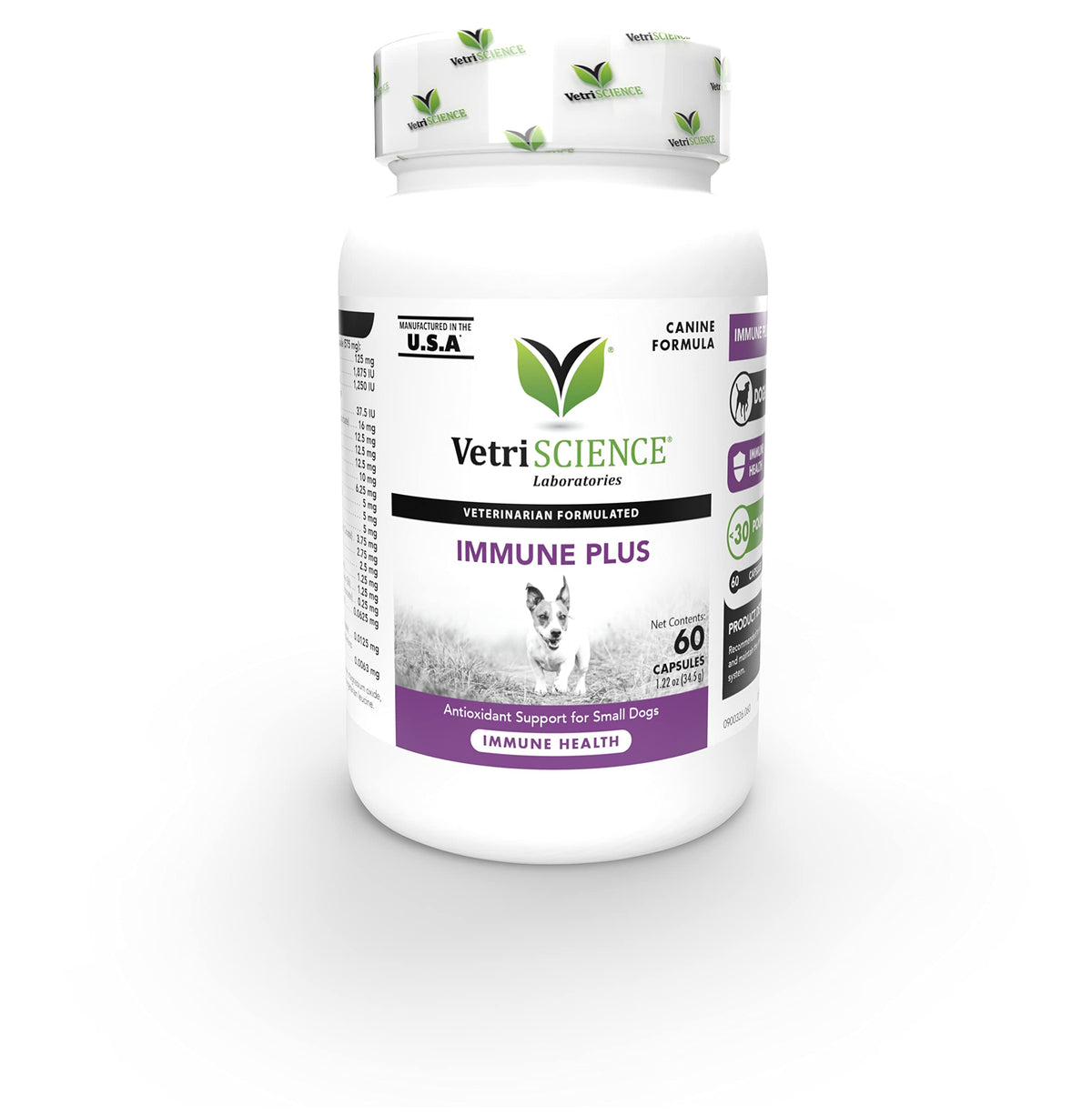 VetriScience Immunity Health: botella de cápsulas para perros pequeños que apoya la inmunidad.