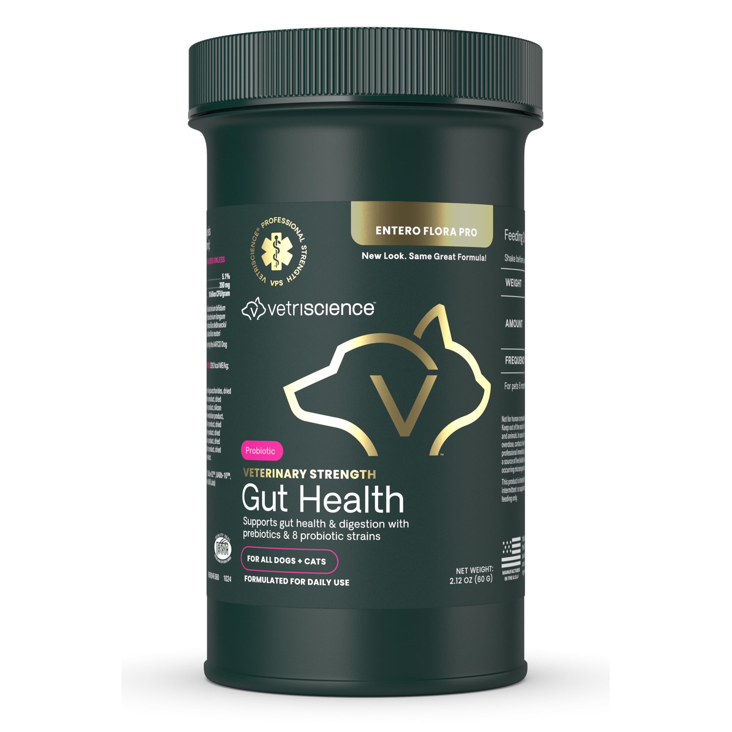 VetriScience polvo salud intestinal para perros y gatos, apoyo digestivo diario.