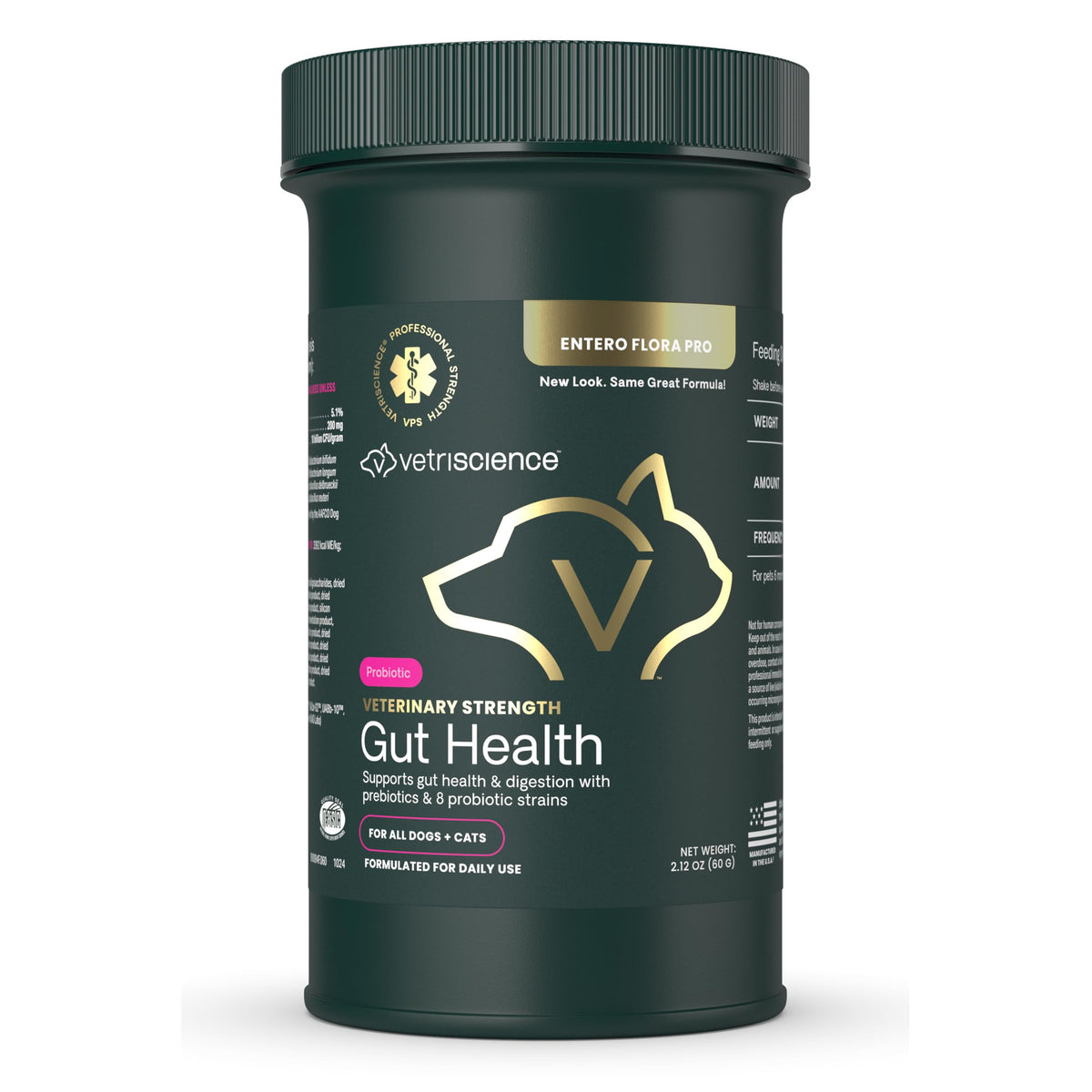 VetriScience polvo salud intestinal para perros y gatos, apoyo digestivo diario.
