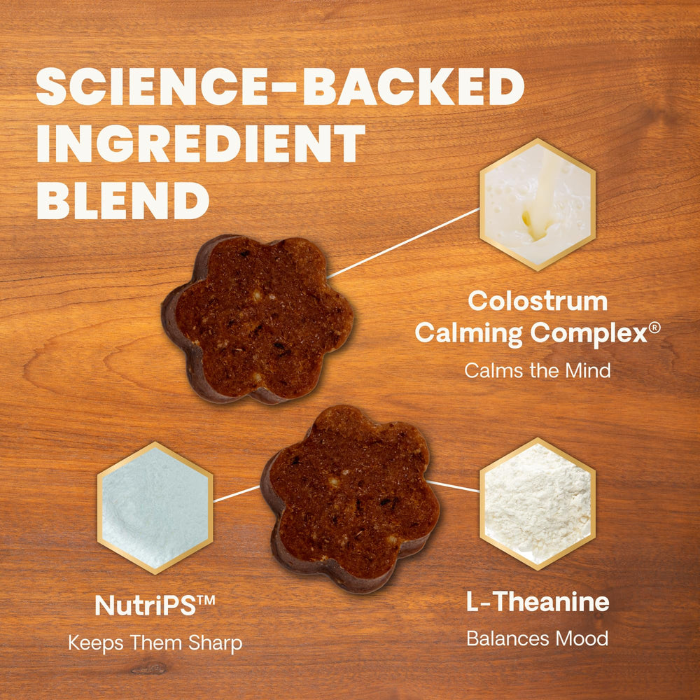 VETRISCIENCE Senior Calm & Confident, sabor hígado-pollo, snack agradable para perros mayores.