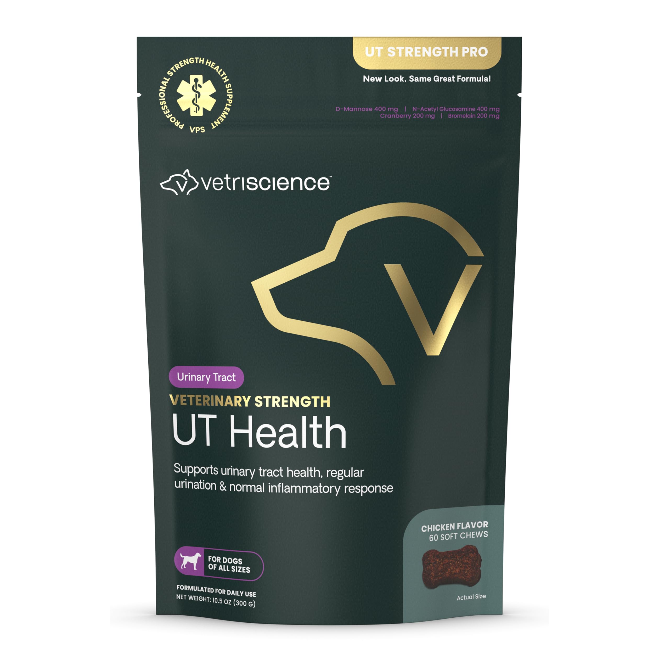 VetriScience UT Health Chews en botella para apoyo urinario canino.